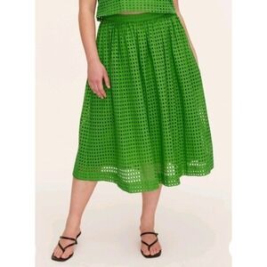 Kate Spade x Target Bright Green Eyelet Midi Skirt Boho Vacation Casual Womens L